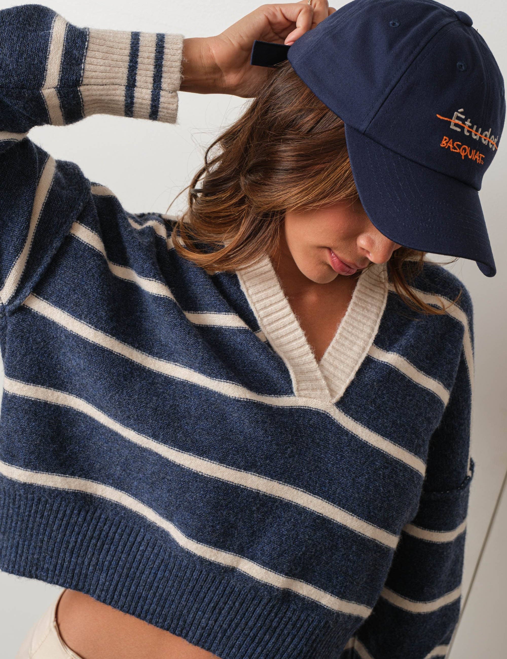 Sloane Striped Collared V-Neck Sweater