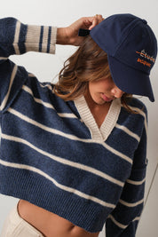 Sloane Striped Collared V-Neck Sweater