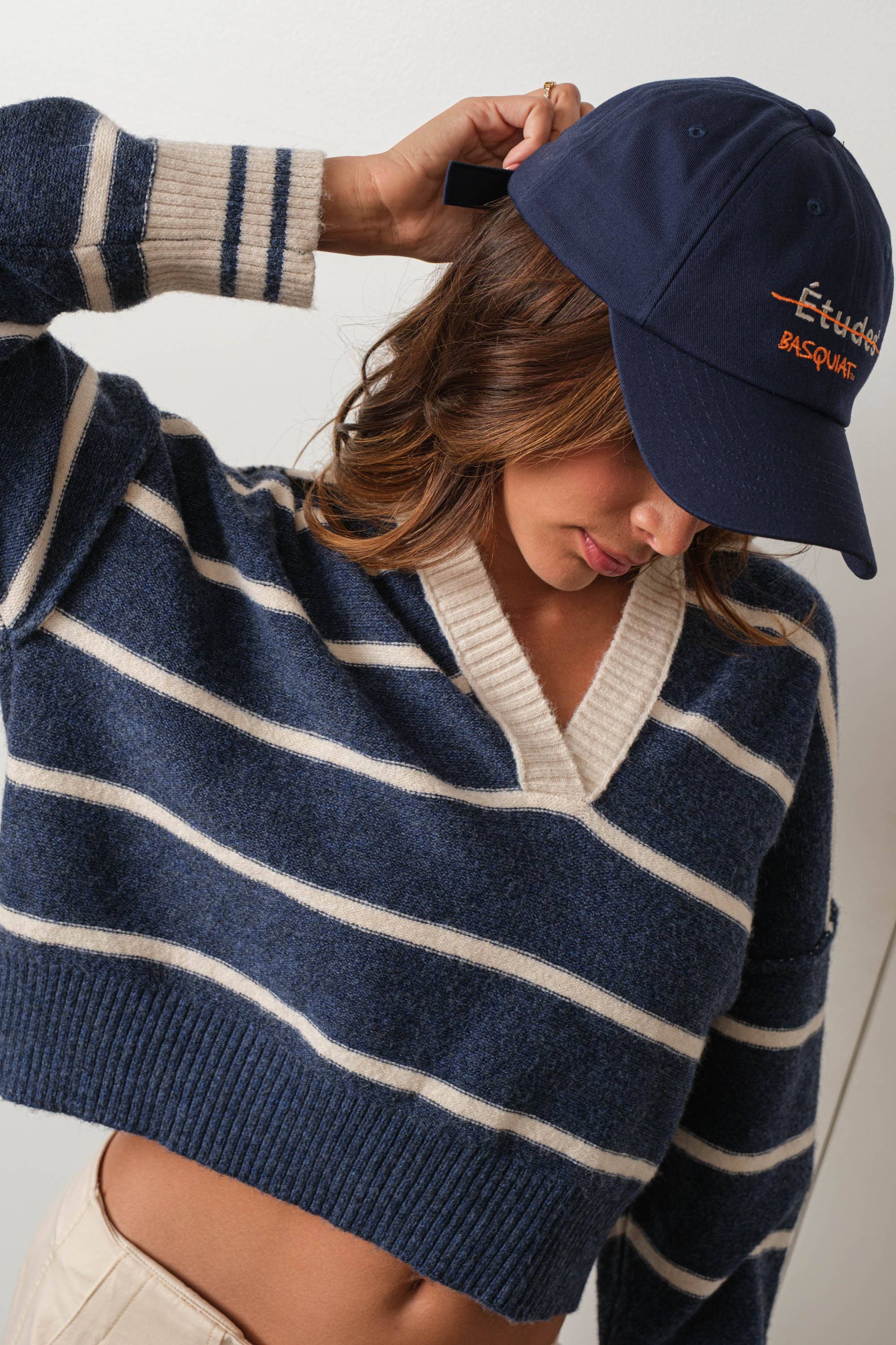 Sloane Striped Collared V-Neck Sweater