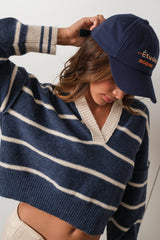 Sloane Striped Collared V-Neck Sweater