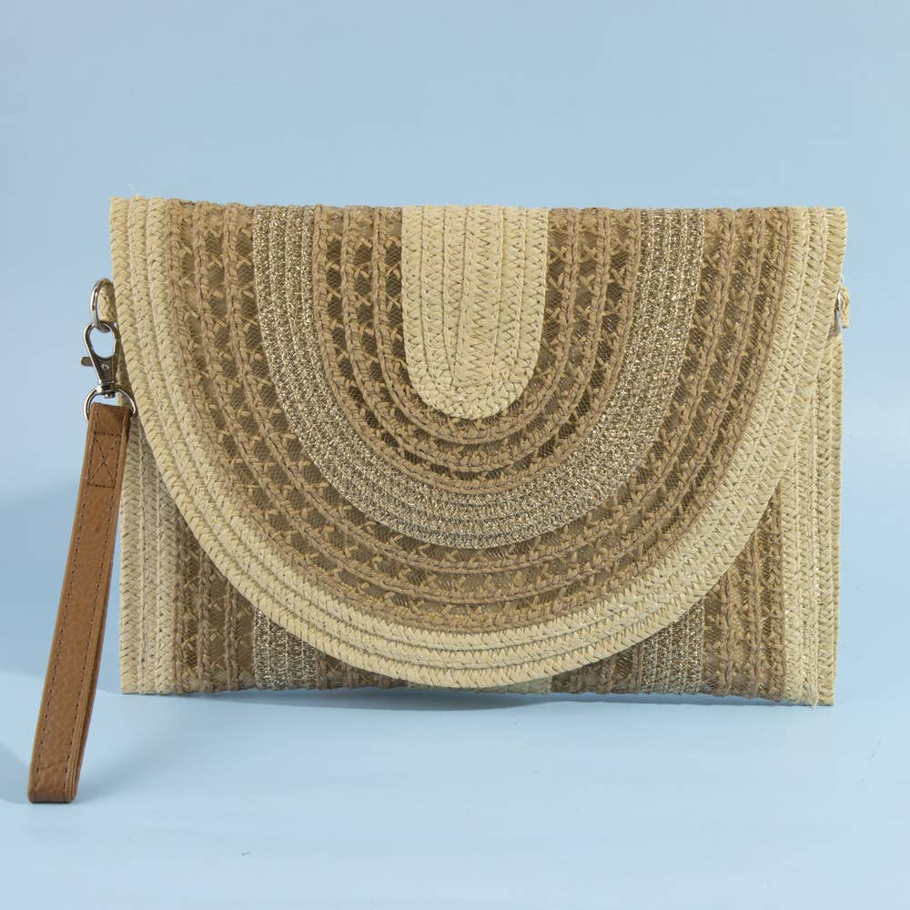 Arched Woven Straw Envelope Clutch