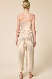Striped Coastal Tie-Front Strapless Jumpsuit