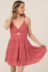 C4143-EM08 EYELET EMBROIDERED V NECK TWIST FRONT DRESS