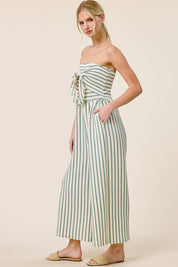 Striped Coastal Tie-Front Strapless Jumpsuit