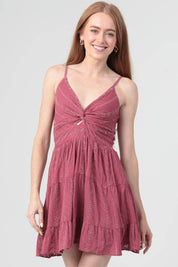 C4143-EM08 EYELET EMBROIDERED V NECK TWIST FRONT DRESS