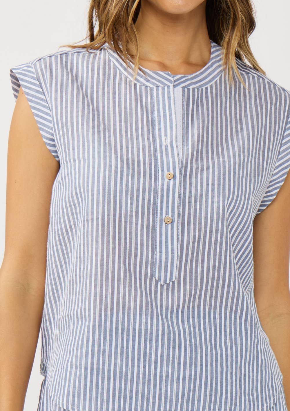 Coralie Lace Trim Striped Cotton Top
