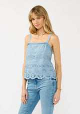 Eyelet Sweetheart Neck Pintuck Tank