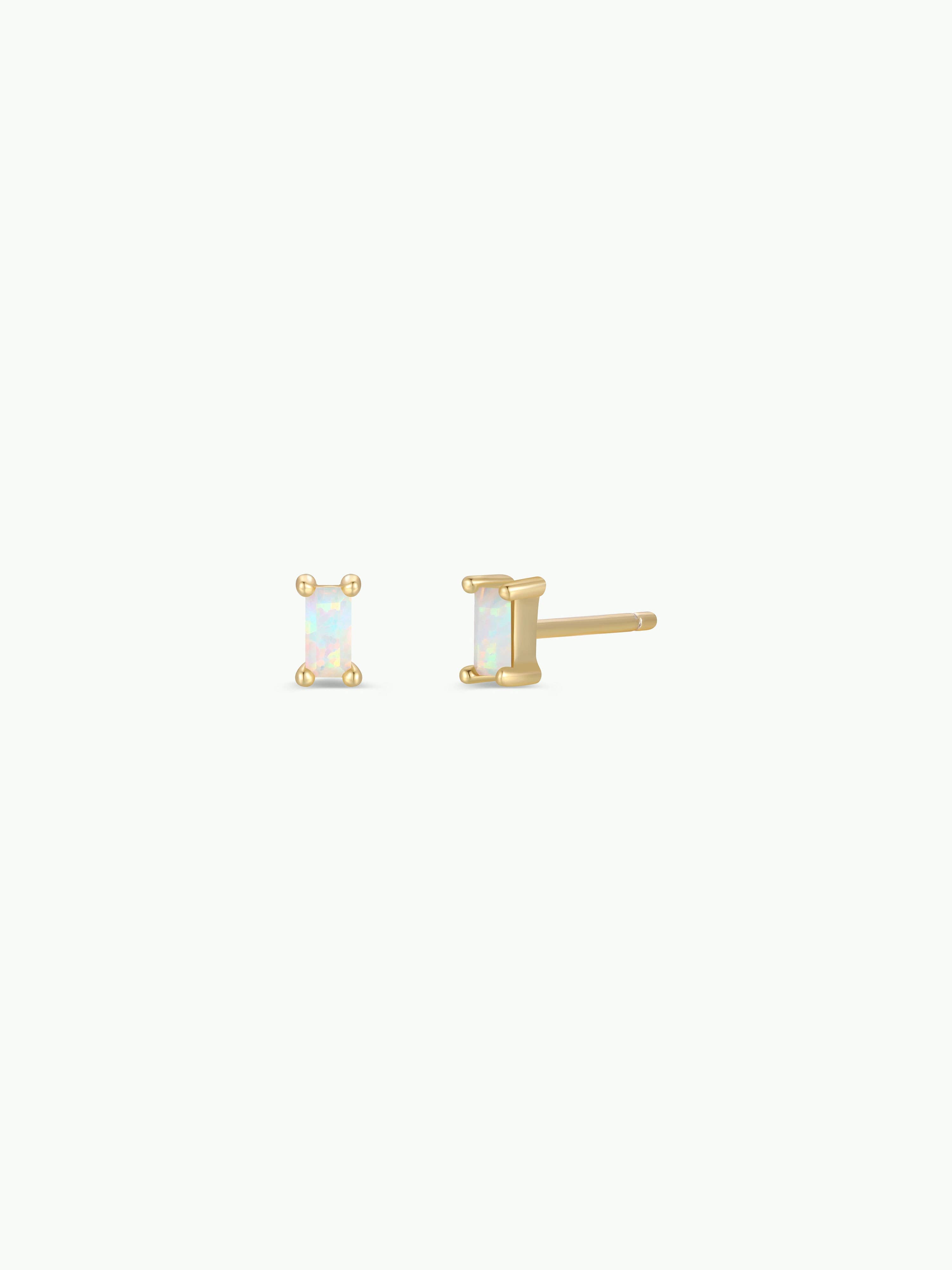 White Opal Baguette Stud Earrings