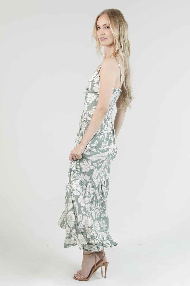 F4F50-A920 V NECK TWIST FRONT CUT OUT MAXI DRESS