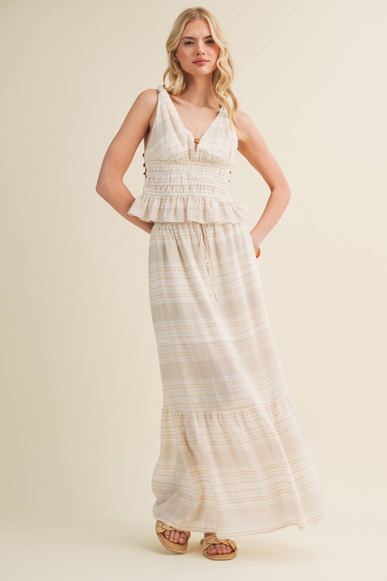 Etched Stripe Tiered Maxi Skirt
