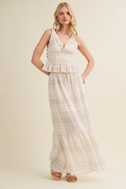 Etched Stripe Tiered Maxi Skirt