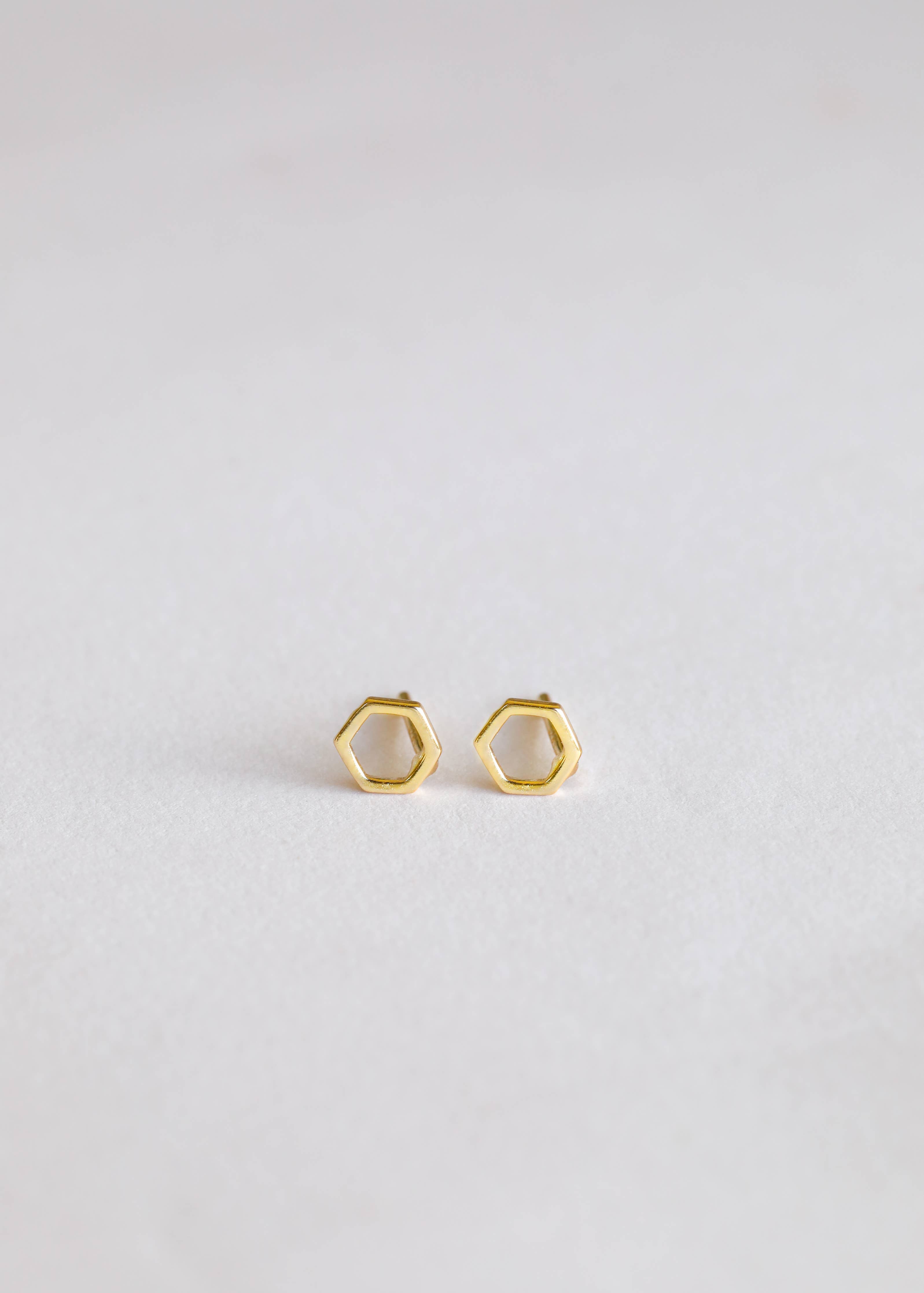 Gold Hexagon Stud Earrings