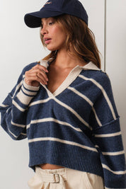 Sloane Striped Collared V-Neck Sweater
