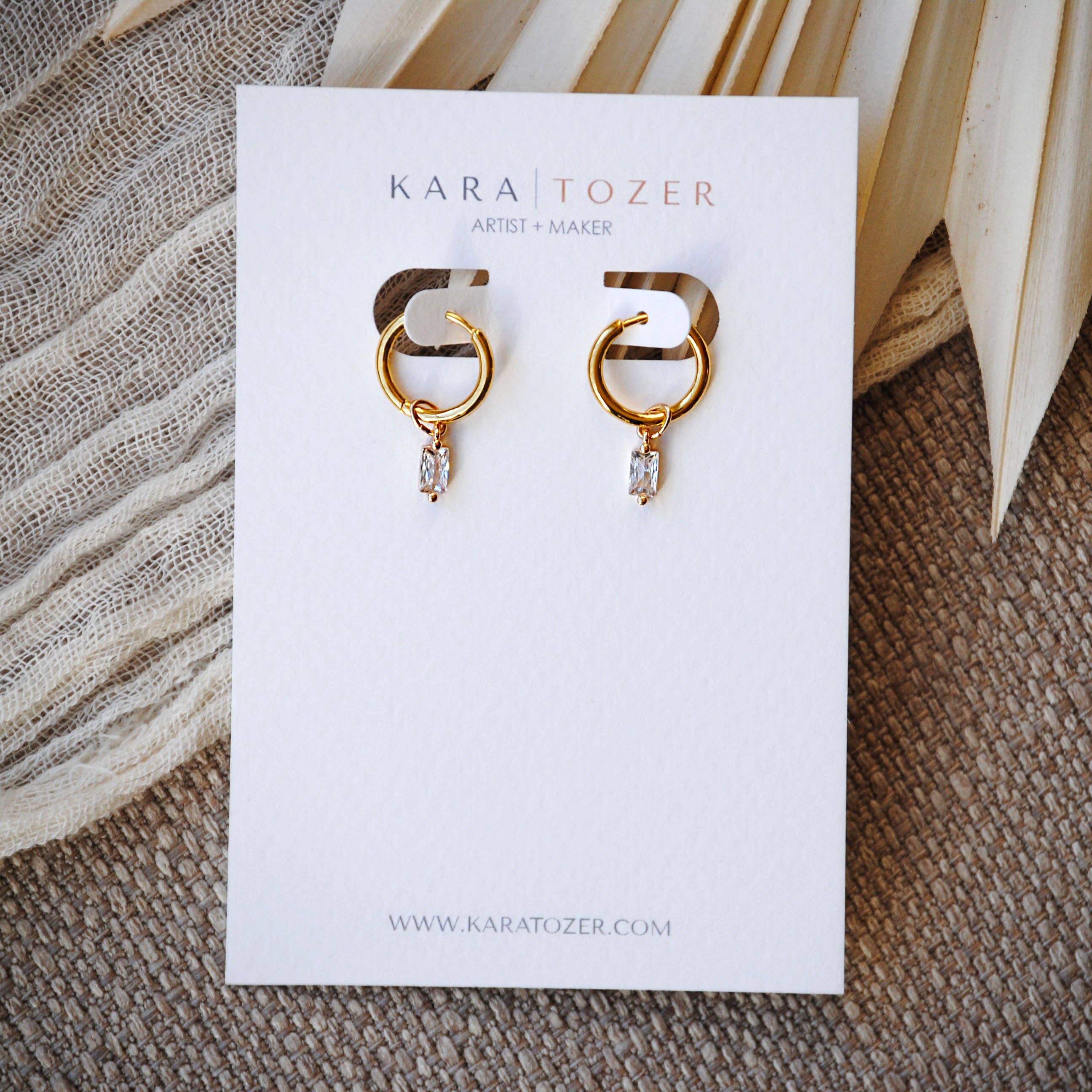Baguette Charm Gold Huggie Hoops