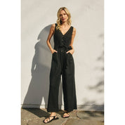 Vera Linen V-Neck Jumpsuit
