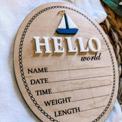 Hello World Birth Stat Sign - Sailboat