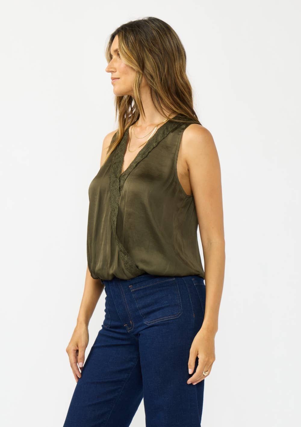 Romy Embroidered Satin Surplice Top
