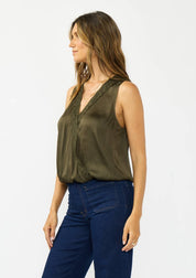 Romy Embroidered Satin Surplice Top