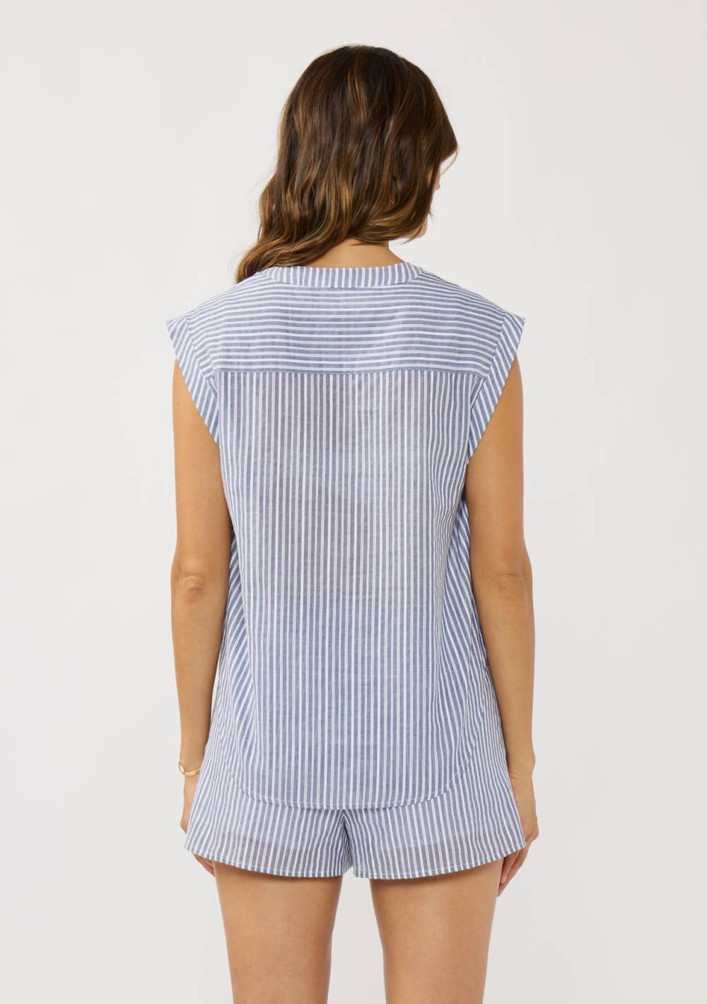 Coralie Lace Trim Striped Cotton Top