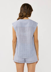 Coralie Lace Trim Striped Cotton Top