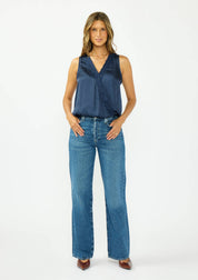Romy Embroidered Satin Surplice Top