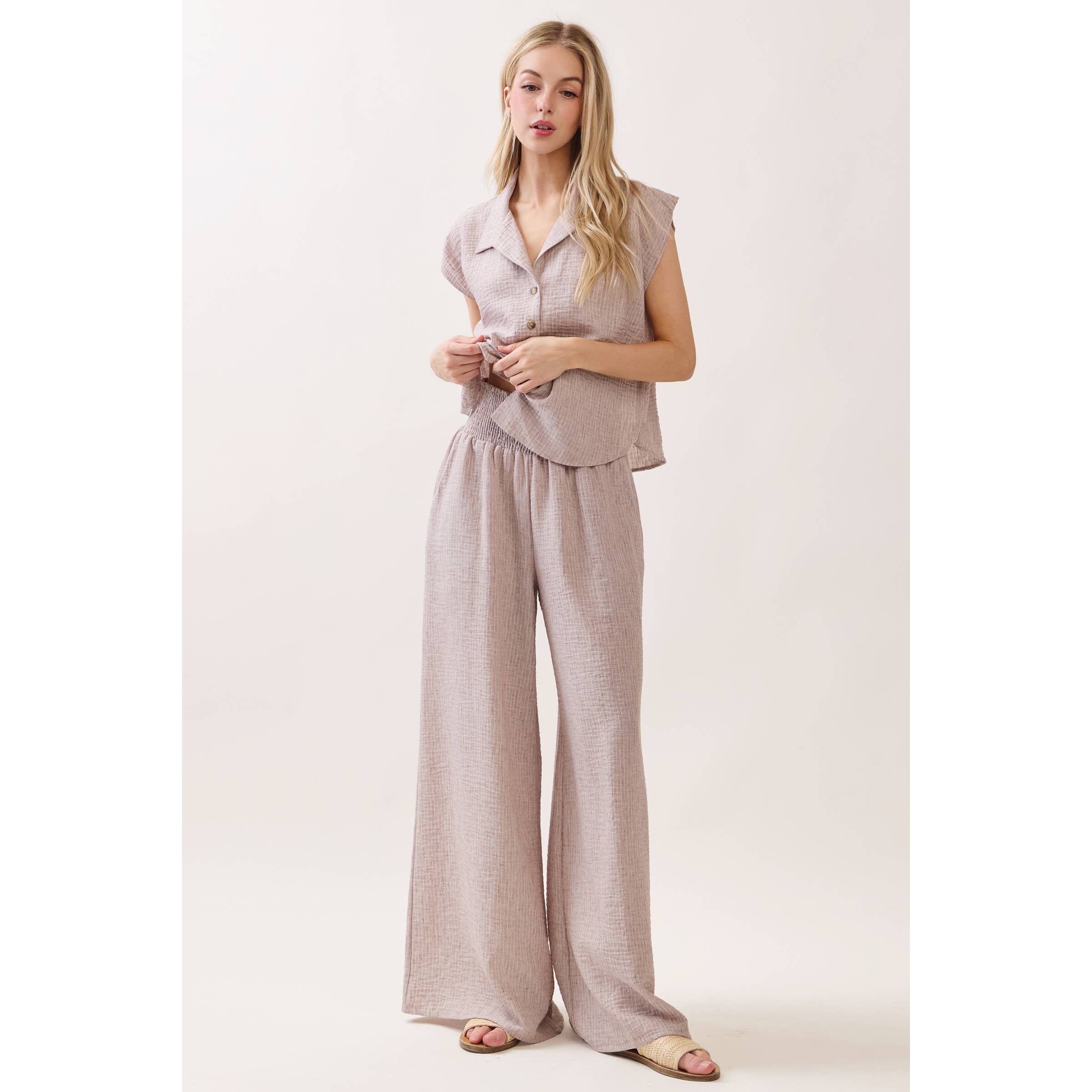 Ottilie Striped Smocked Waist Wide Leg Pants