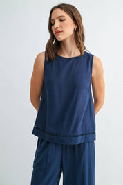 Tessa Trim Detail Linen Blend Tank