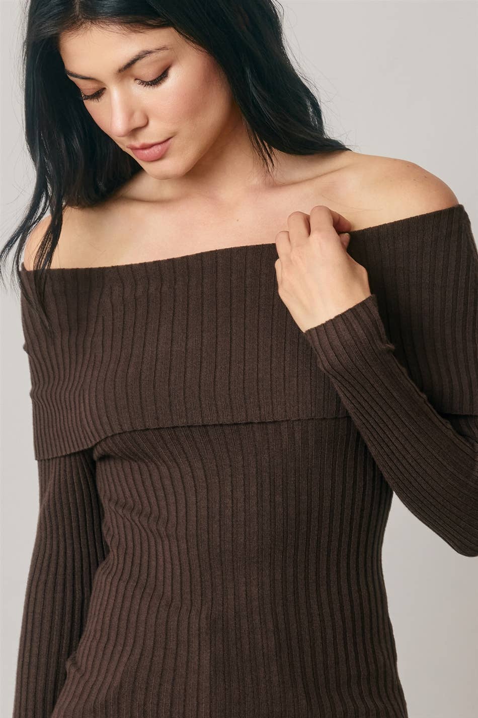 Arden Off Shoulder Rib Knit Sweater