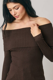 Arden Off Shoulder Rib Knit Sweater