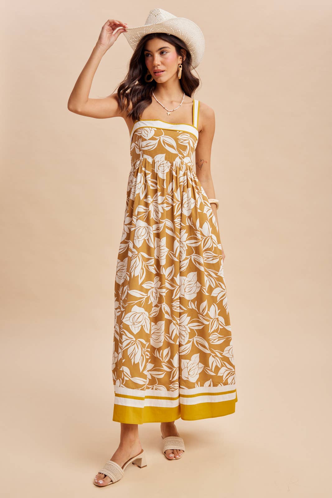 CONTRAST PIPED RESORT MAXI DRESS