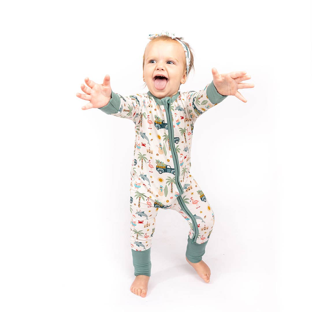 Coastal Christmas Holiday Bamboo Baby Pajamas Convertible Romper