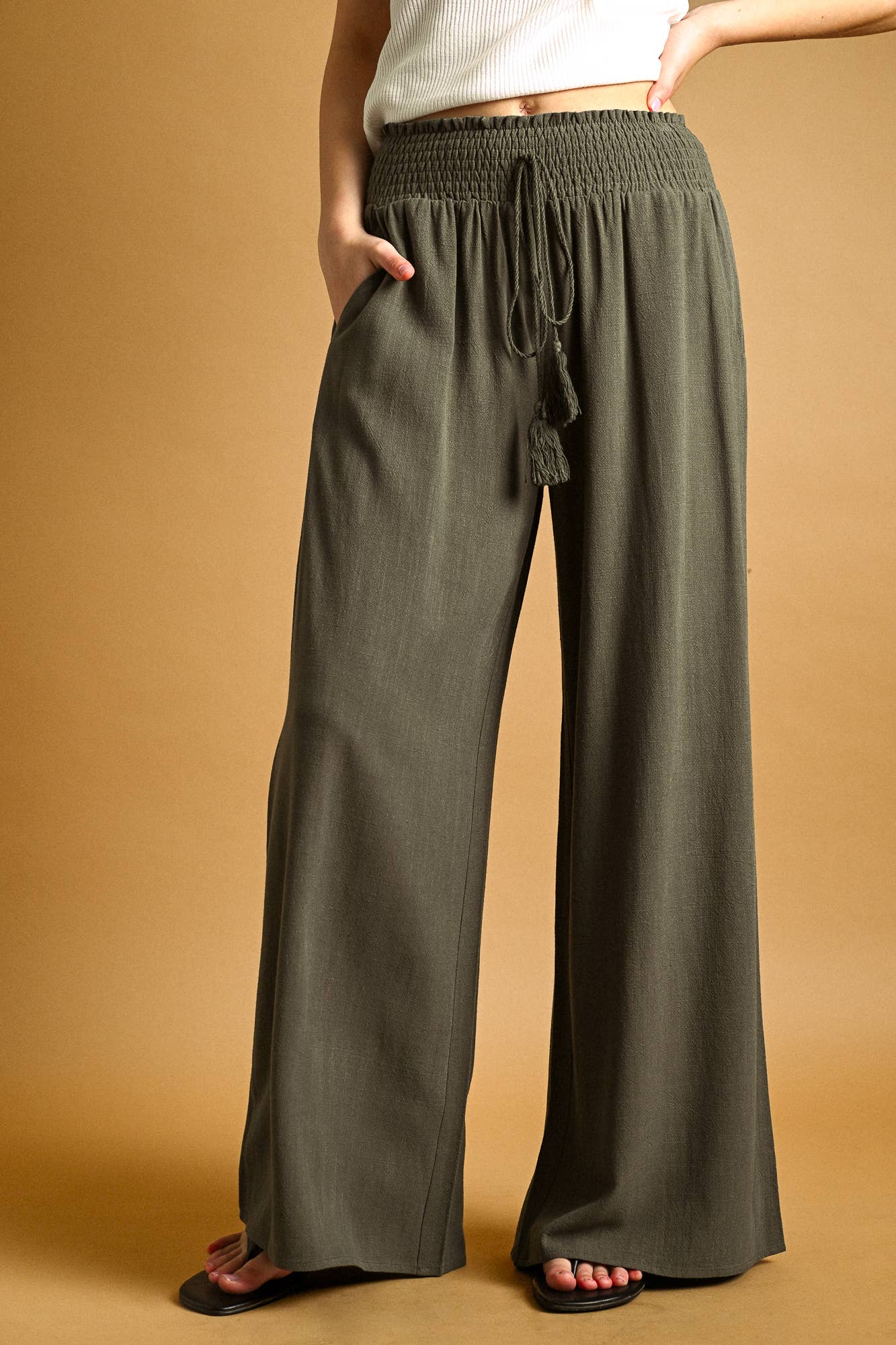 Breezy Wide-Leg Smocked Waist Pants