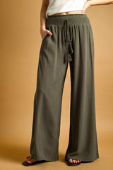 Breezy Wide-Leg Smocked Waist Pants