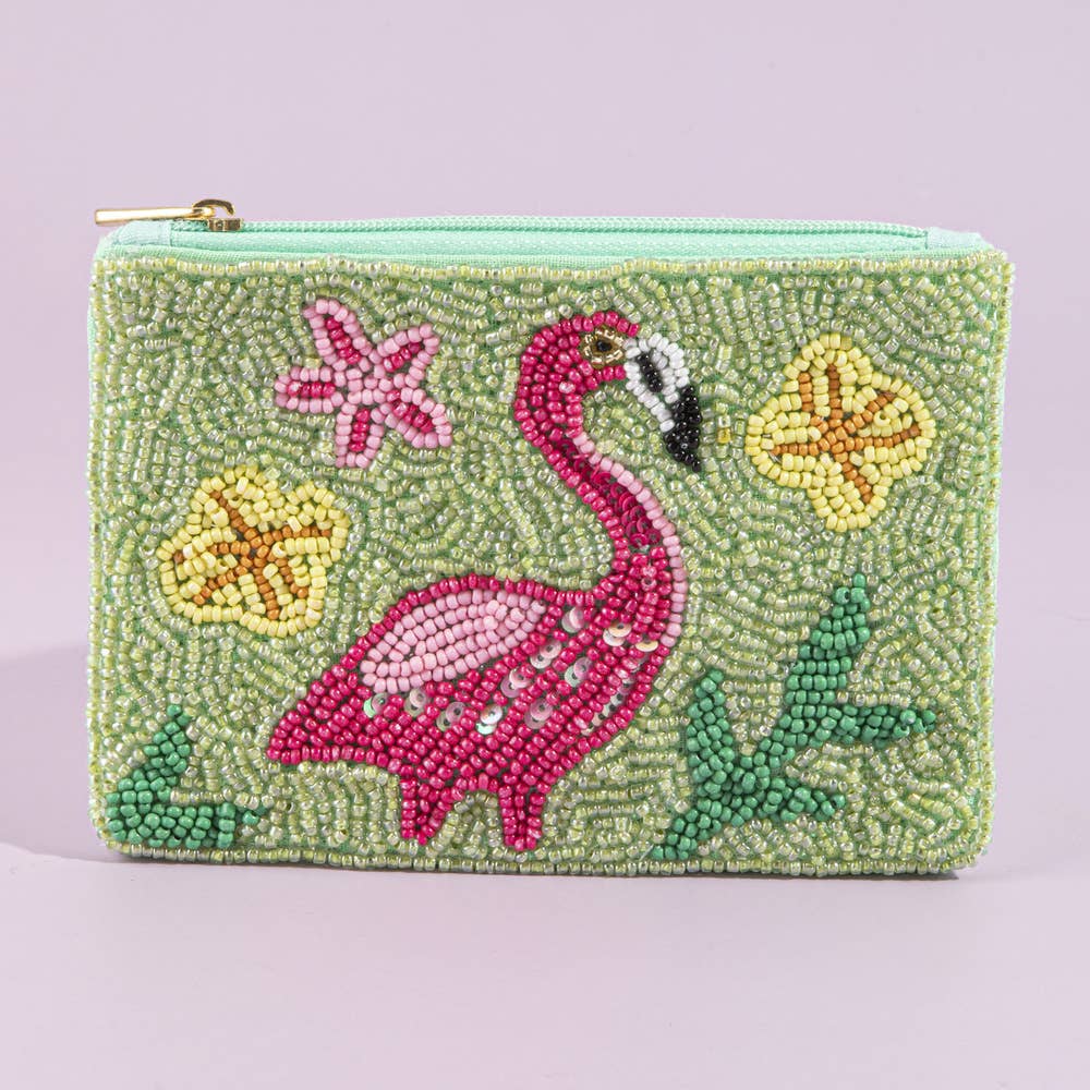 Seed Bead Flamingo Coin Purse