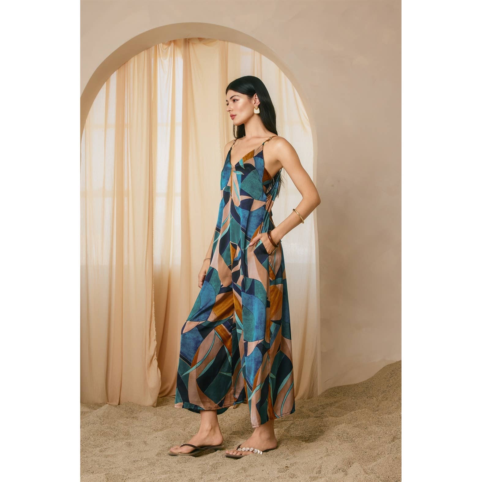 Palm Mirage Tie Back Detail Jumpsuit