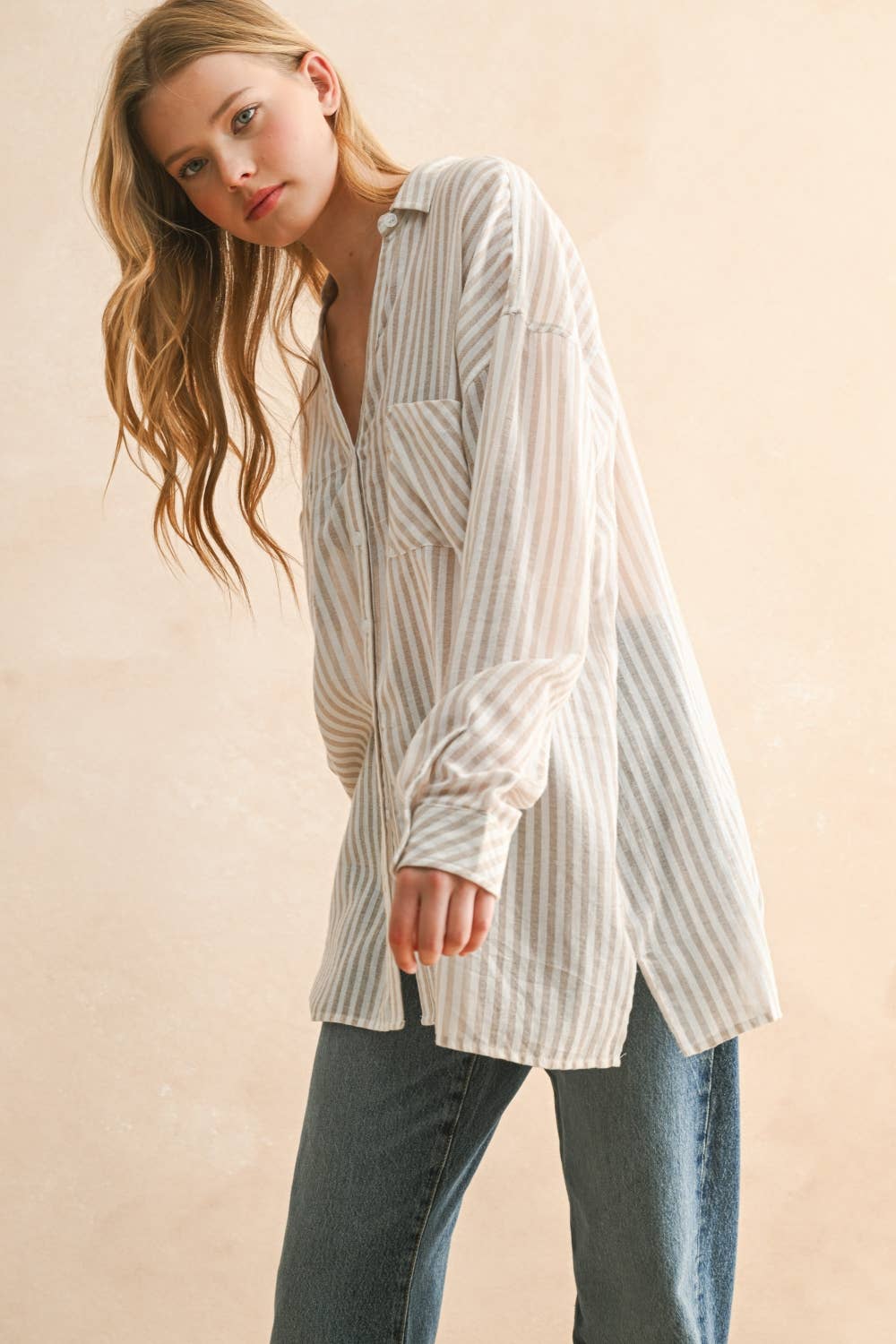 Classic Striped Cotton Button-Down Top
