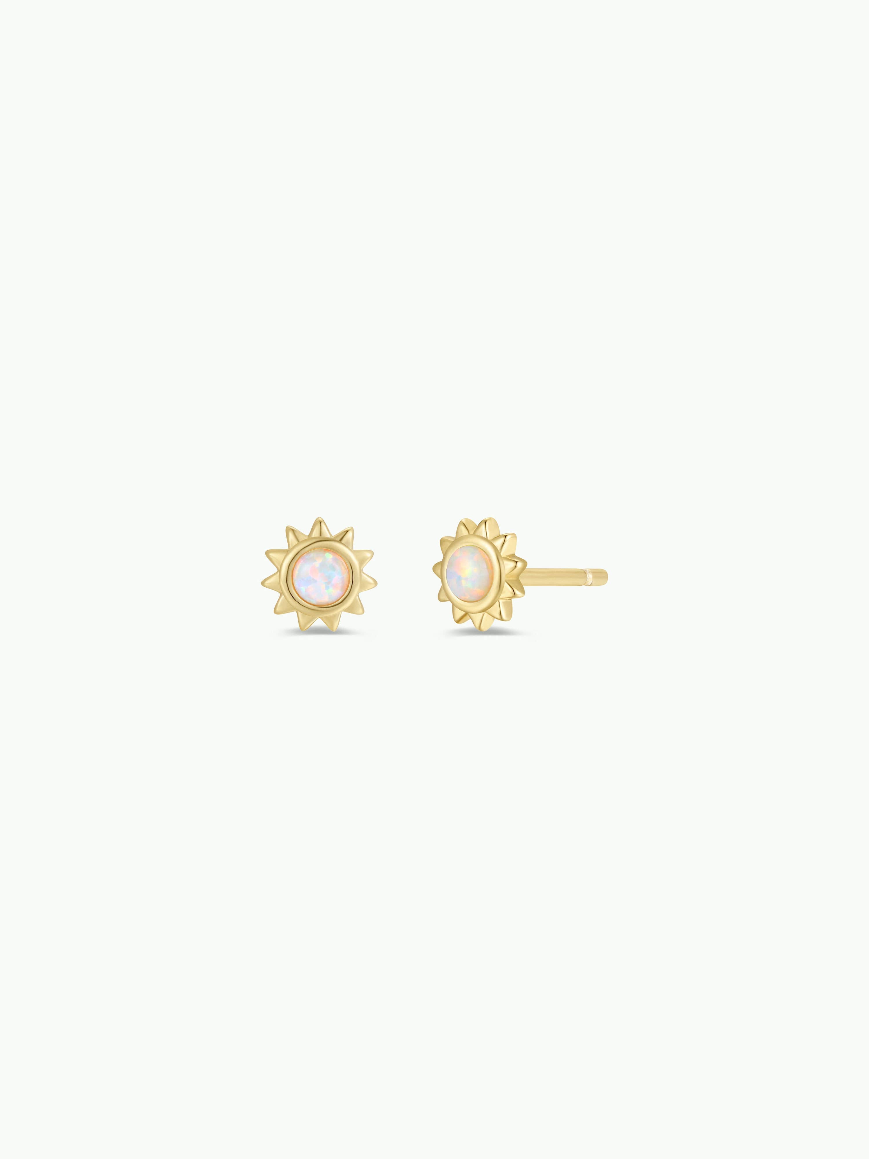 White Opal Sun Stud Earrings