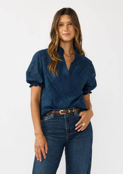 Puff Sleeve Split Neck Lace Top