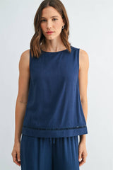 Tessa Trim Detail Linen Blend Tank
