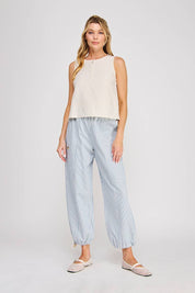 Button Collar Textured Linen Tank
