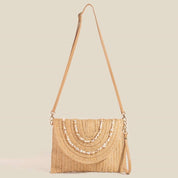 Shell Beaded Accent Paper Woven Envelope Clutch Bag