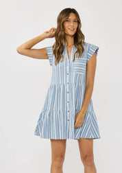 Striped Button-Down Tiered Mini Dress