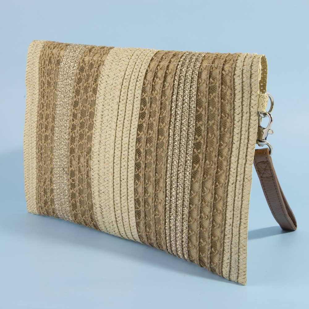 Arched Woven Straw Envelope Clutch