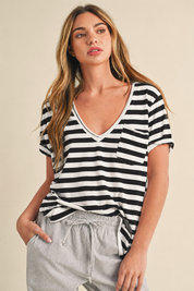 Relaxed Striped V-Neck Tee