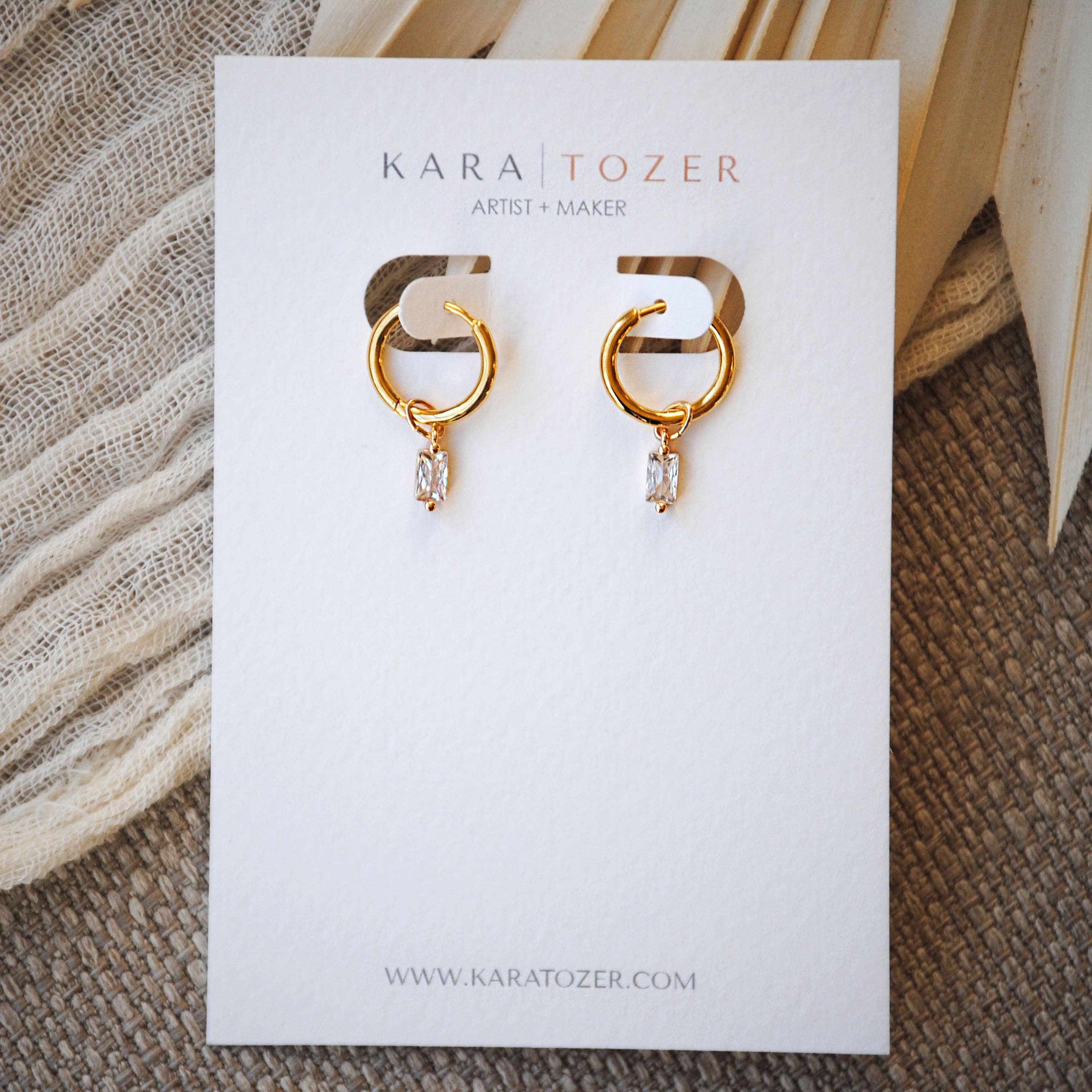 Baguette Charm Gold Huggie Hoops