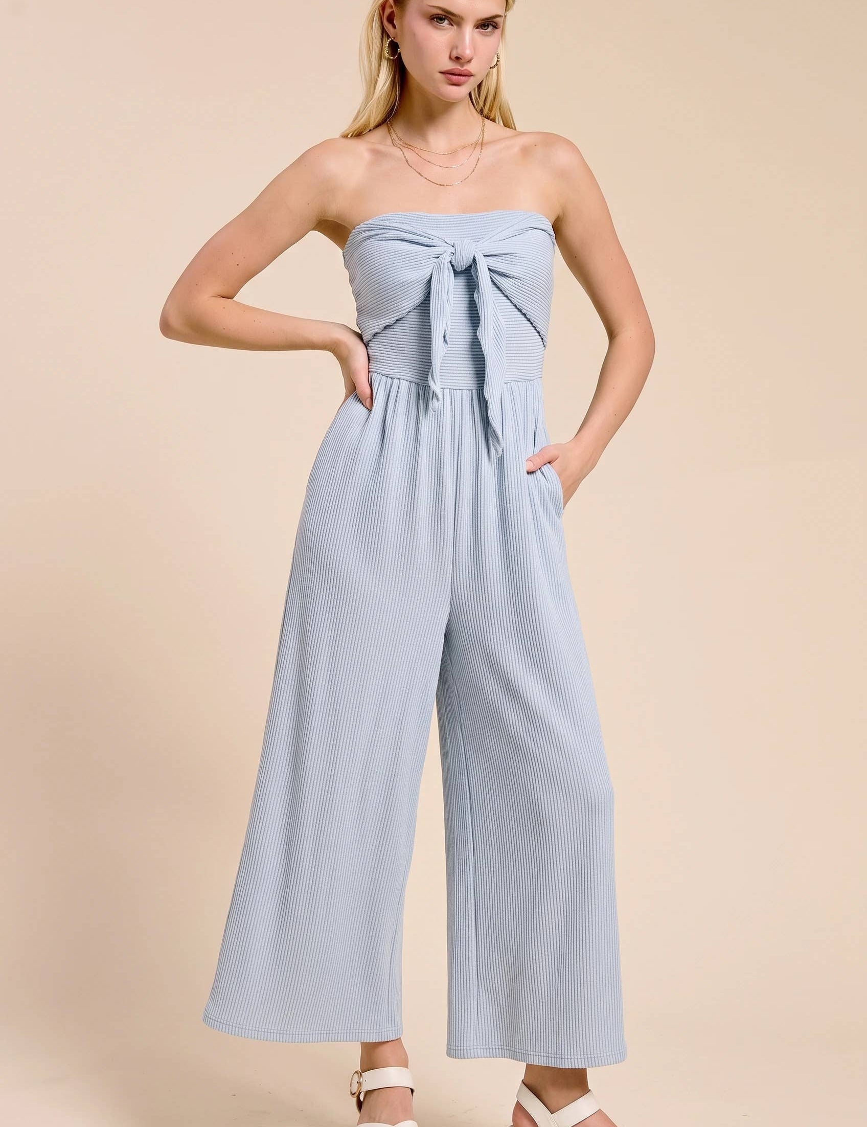 Adria Ribbed Tie-Front Palazzo Jumpsuit