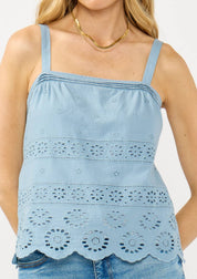 Eyelet Sweetheart Neck Pintuck Tank