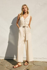 Vera Linen V-Neck Jumpsuit
