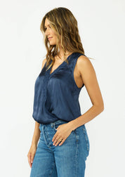 Romy Embroidered Satin Surplice Top