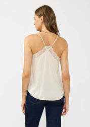 Linen Blend Spaghetti Strap Lace Trim Cami